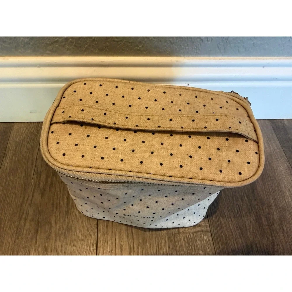 Kate Spade New York Out To Lunch Insulated Bag Beige Navy Polka Dot Linen Tote
